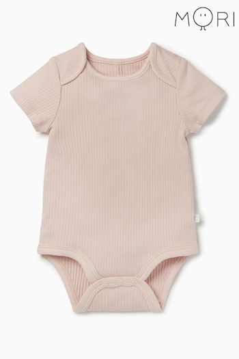 MORI Organic Cotton Pink Ribbed Short Sleeve Envelope Neckline Bodysuit (Q66260) | £18