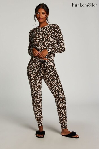 Hunkemoller Black Animal Print Brushed Jersey Pyjama Bottoms (Q66267) | £29