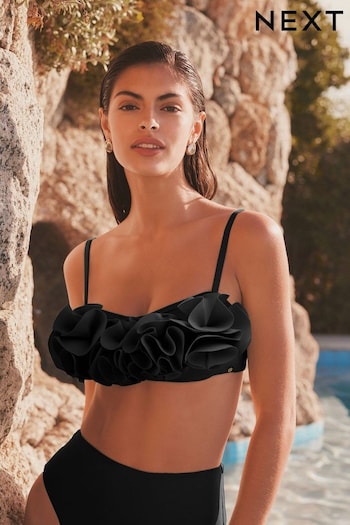 Black Ruffle Bandeau Bikini Top (Q66293) | £30