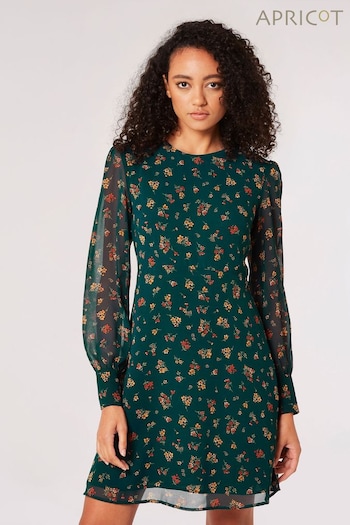 Apricot Green Ditsy Bunches Empire Seam Dress (Q66337) | £35