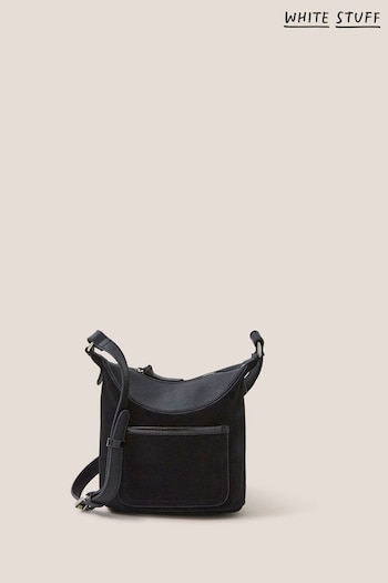 White Stuff Black Leather Fleur Cross-Body Mini Bag (Q66355) | £49