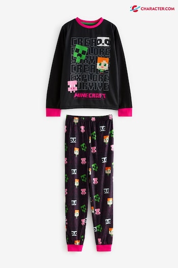 Character Black/Pink Minecraft Creeper Printed Long Sleeve Pyjamas (Q66415) | £21