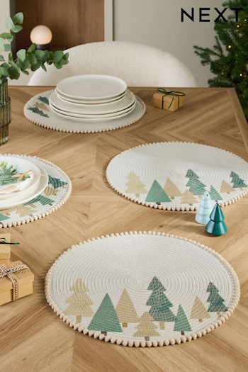 Set of 4 Natural Christmas Tree Printed Placemats (Q66488) | £15