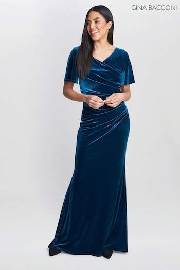 Gina Bacconi Blue Minka Velvet Maxi Dress With Cowl Neck (Q66507) | £250