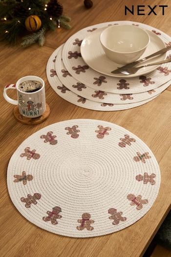 Set of 4 Natural Christmas Gingerbread Printed Placemats (Q66521) | £15