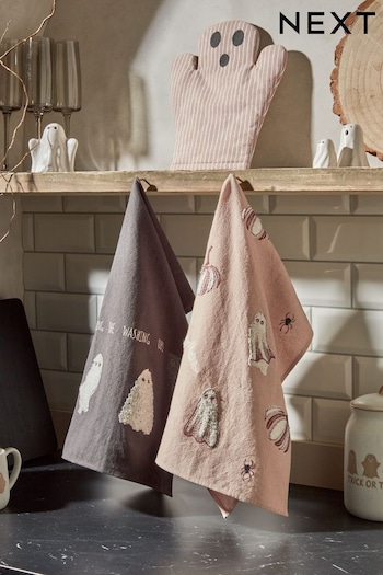 Natural Ghost 100% Cotton Tea Towel and Oven Mitt Set (Q66553) | £18