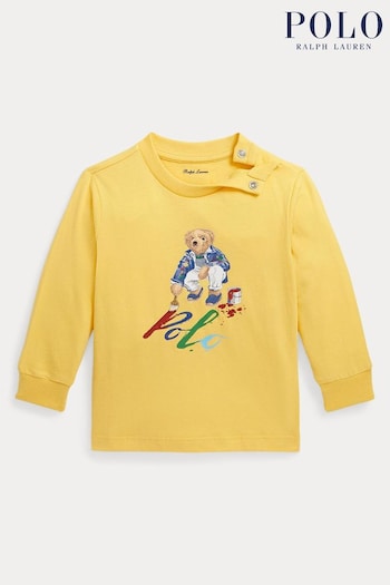 Polo Cloudspun Ralph Lauren Yellow Polo Cloudspun Bear Cotton Long Sleeve T-Shirt (Q66626) | £55