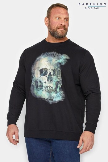 BadRhino Big & Tall Black Skull Print Crew Sweater (Q66645) | £30