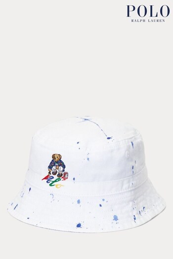 Polo Salopette Ralph Lauren PaintSplatter Polo Salopette Bear White Bucket Hat (Q66661) | £42