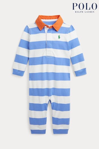 Polo Ralph Lauren Blue Striped Cotton Jersey Rugby Coverall (Q66666) | £79