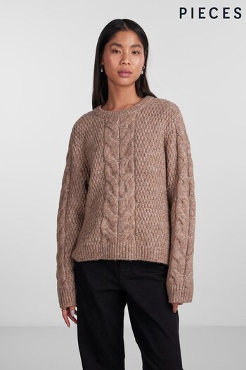 PIECES Brown Chunky Cable Knitted Jumper (Q66679) | £42