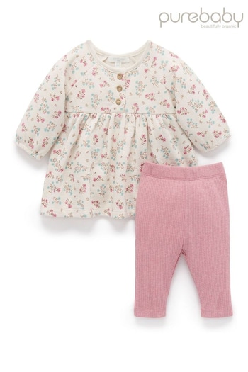 Purebaby Pink Cosy Dress Federica with Leggings 2 Piece Set (Q66686) | £35