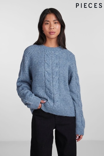 PIECES Blue Chunky Cable Knitted Jumper Dress (Q66688) | £42