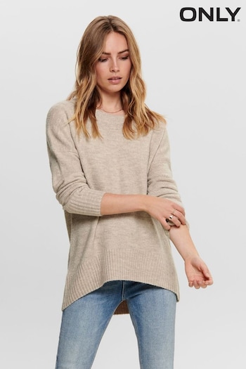 ONLY Natural Round Neck Longline Tunic Soft Jumper (Q66692) | £35