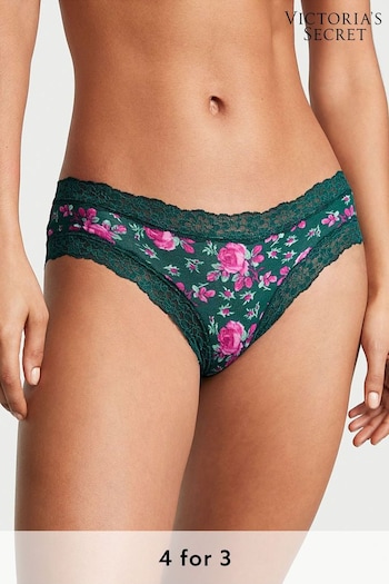 Victoria's Secret Black Ivy Green Moody Roses Posey Lace Trim Cotton Cheeky Knickers (Q66703) | £9