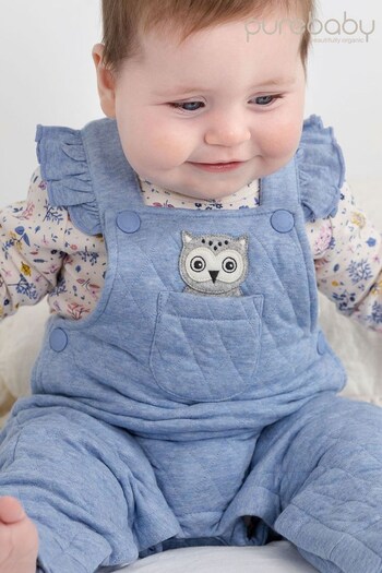 Purebaby Blue Quilted Owl Dungarees (Q66710) | £33