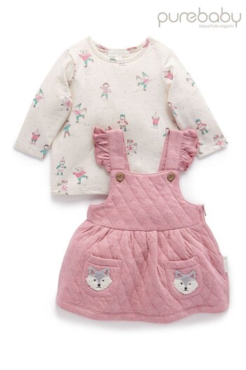 Purebaby Pink Quilted Pinafore Dress and Top Set (Q66718) | £45