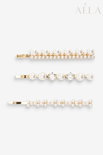 Aela Gold Tone Pearl and Crystal Set of 3 Pack Clips (Q66734) | £12.50
