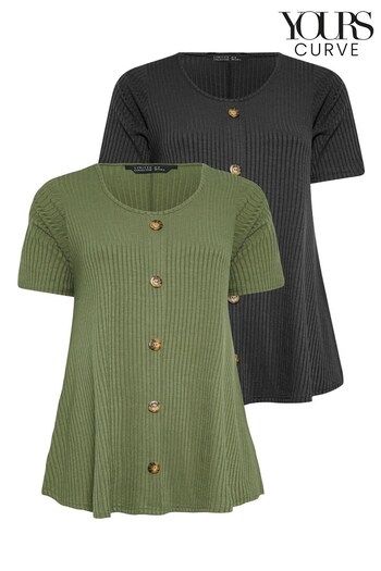 Yours Curve Green Limited Short Sleeve Ribbed Swing Top 2 Pack (Q66737) | £35