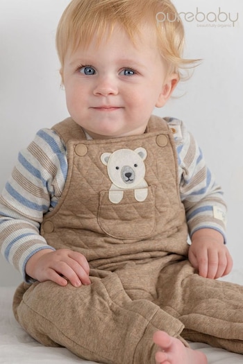Purebaby Natural Quilted Bear Dungaree (Q66761) | £33
