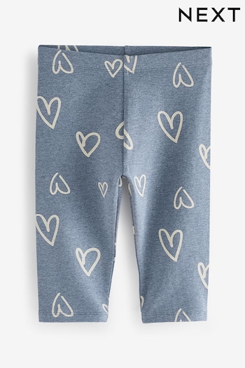 Blue Marl Heart Print Cropped Kids Leggings (3-16yrs) (Q66766) | £4 - £6