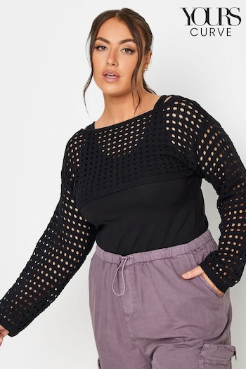 Yours Curve Black Limited Cropped Knit Armwarmer Jumper (Q66769) | £29