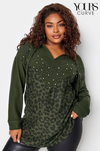 Yours Curve Green Stud Detail Chevron Hoodie (Q66771) | £31