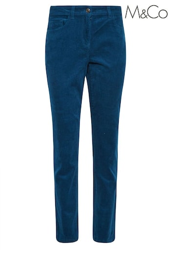 M&Co Blue Petite Straight Leg Cord Trousers Ize (Q66787) | £34