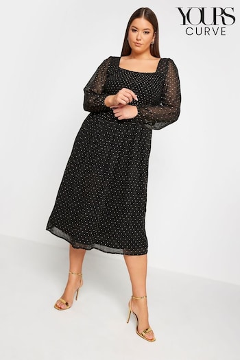 Yours Curve Black London Metallic Spot Shirred Dress (Q66791) | £51