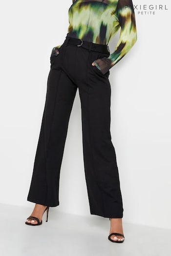 PixieGirl Petite Black Pintuck Belted Wide Leg Trousers (Q66803) | £37
