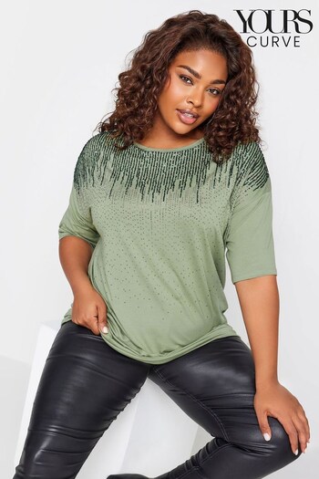 Yours Curve Green Sequin Embellished T-Shirt (Q66817) | £26