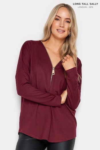 Long Tall Sally Red Zip Front Long Sleeve Top (Q66822) | £29