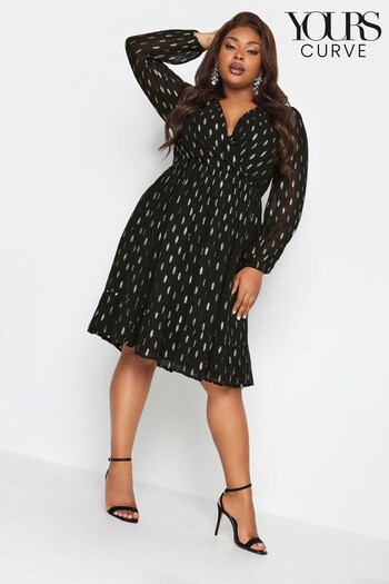 Yours Curve Black London Metallic Spot Wrap Dress (Q66824) | £51