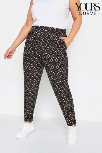 Yours Curve Black Abstract Double Pleat Harem Trousers (Q66835) | £27