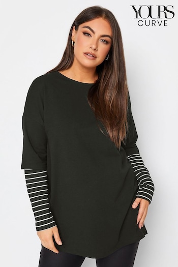 Yours Curve Black Double Layer Long Sleeve T-Shirt (Q66845) | £22
