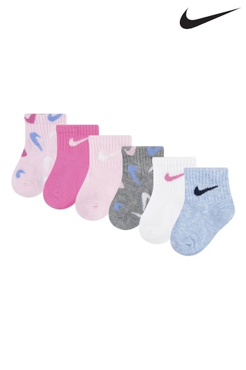 Nike Pink Swooshfetti Ankle Socks 6 Pack (Q66868) | £16