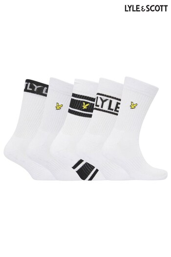 Lyle & Scott Montrose Sports White Socks 5 Pack (Q66885) | £25
