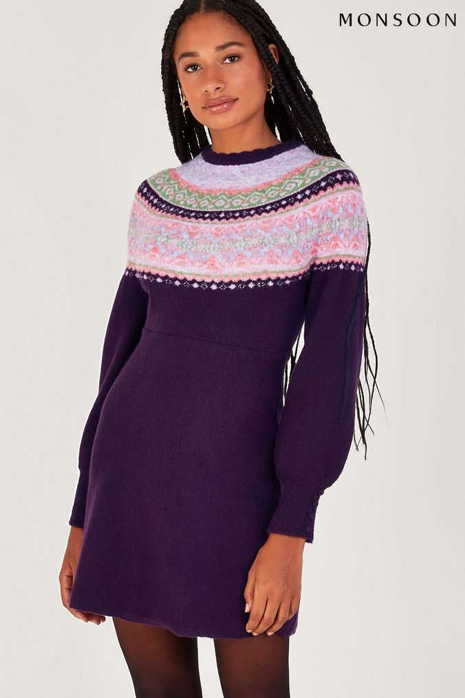 Buy Women s High Neck Jumper Dress Fairisle Knitwear Online Next UK