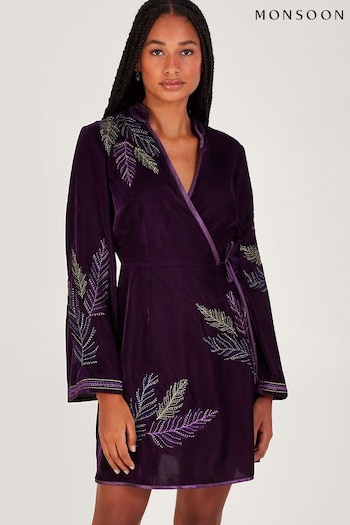 Monsoon Purple Navi Embellished Velvet Dress (Q66921) | £110