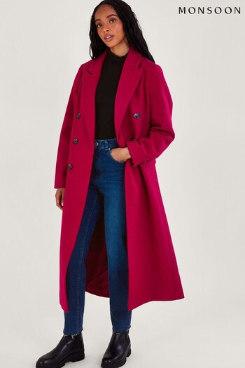 Monsoon Pink Fay Double Breasted Coat (Q66922) | £200