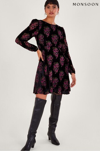 Monsoon Ruby Paisley Velvet Black Dress (Q66940) | £90