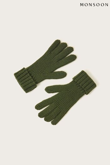Monsoon Green Plaint Knit Gloves (Q66943) | £15