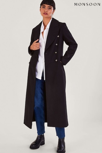 Monsoon Daria Double-Breasted Black Coat (Q66948) | £200
