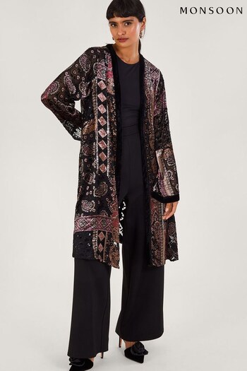 Monsoon Dahlia Velvet Black Kimono (Q66959) | £140