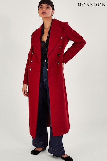 Monsoon Red Daria Double-Breasted Coat (Q66964) | £200