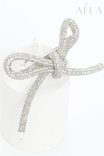 Aela Silver Tone Crystal Tube Bow Hair Clip (Q66969) | £12.50