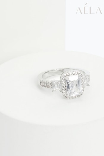 Aela Silver Tone Emerald Cut CZ Ring (Q66980) | £15
