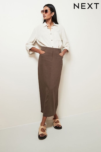 Brown Linen Blend Maxi Skirt (Q67022) | £38