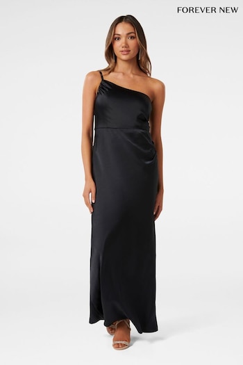 Forever New Black Petite Kelly One Shoulder Satin Maxi Dress (Q67037) | £110