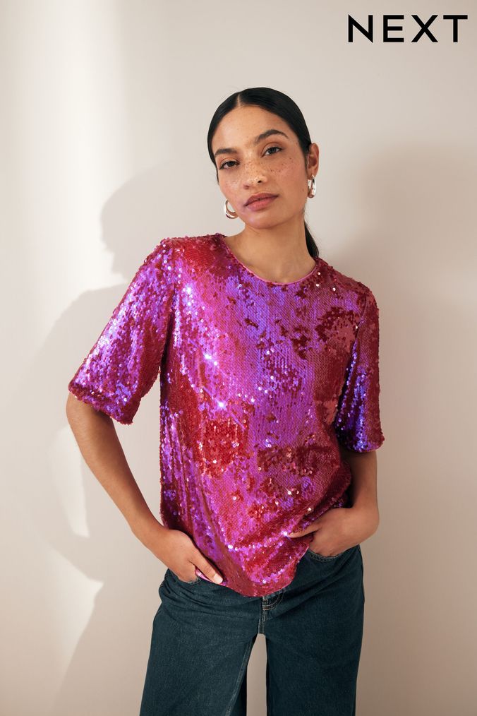 Buy Women s Pink Sequin Tops Online Next UK